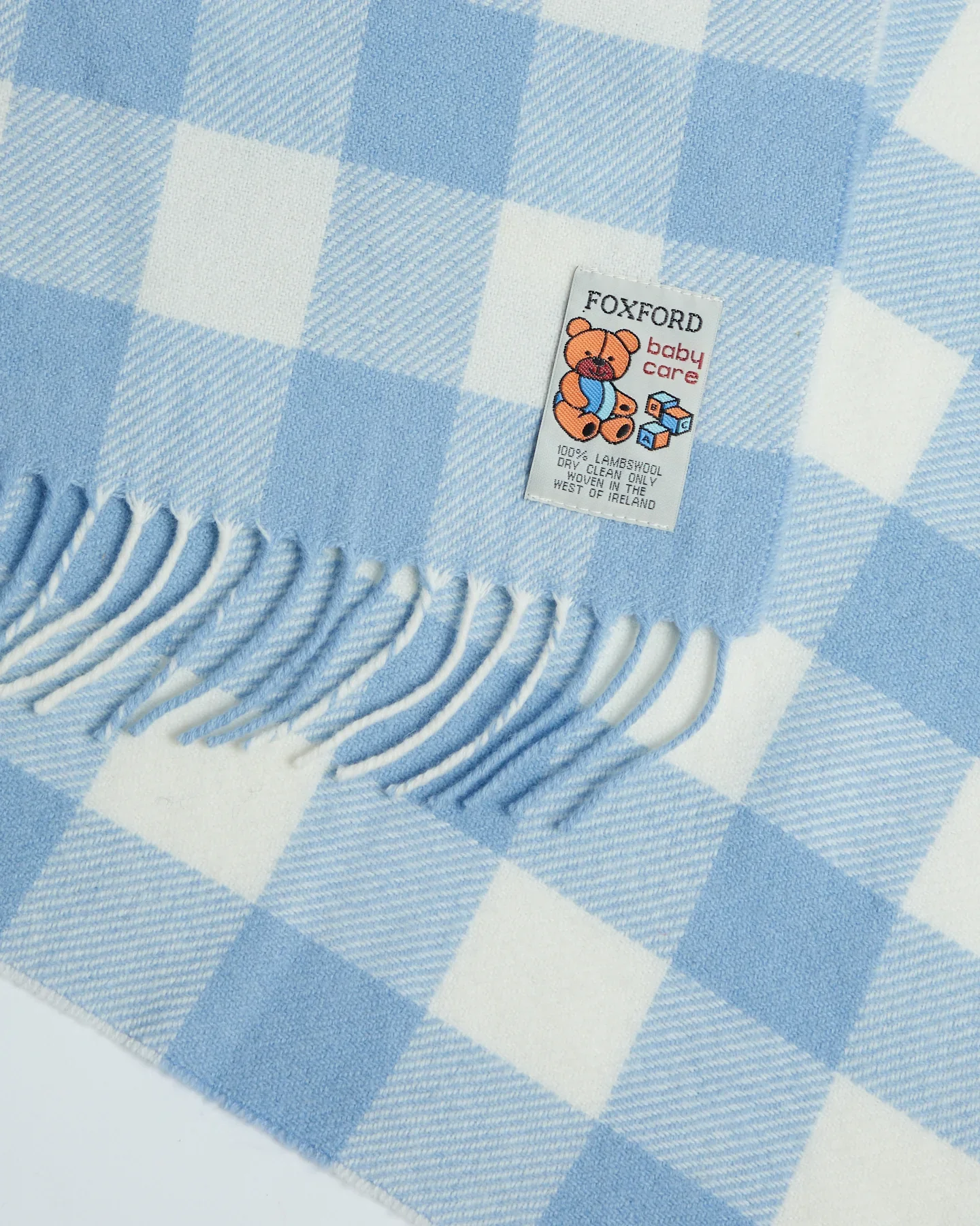 Foxford Blue Check Lambswool Baby Blanket - Image 3