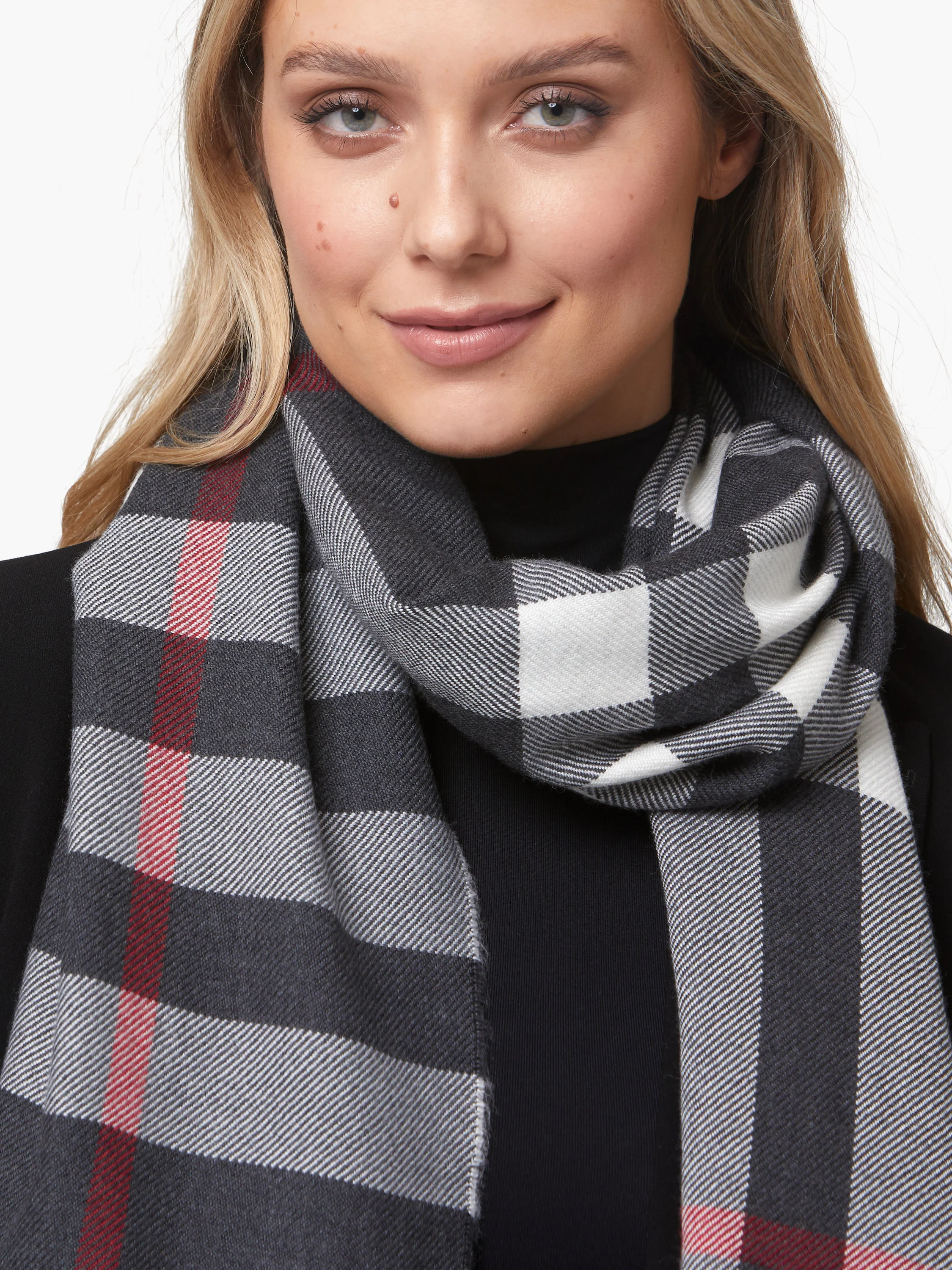 Foxford Black & Red Classic Extra-Fine Merino Scarf - Image 3
