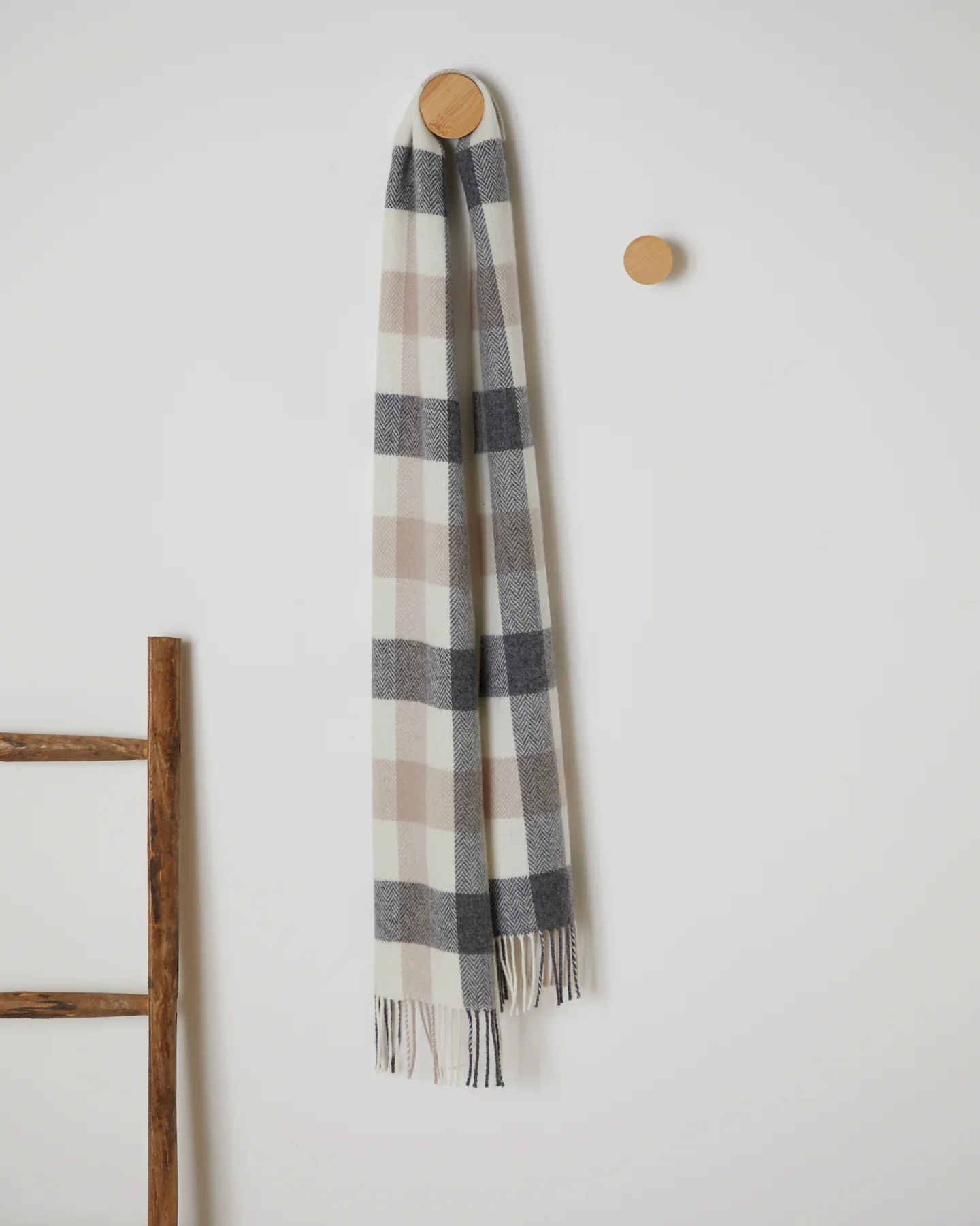 Foxford Neutral Block Check Lambswool Scarf - Image 3