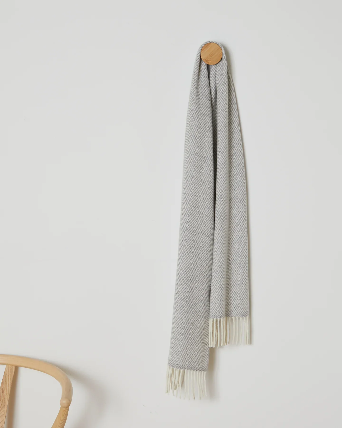 Foxford Pearl Grey Herringbone Cashmere Blend Scarf - Image 3