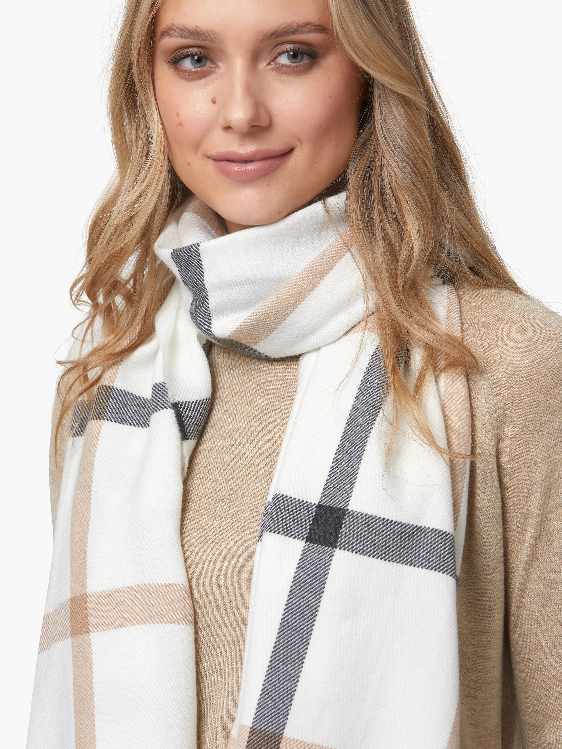 Foxford White Neutral Stripe Extra-Fine Merino Scarf - Image 3