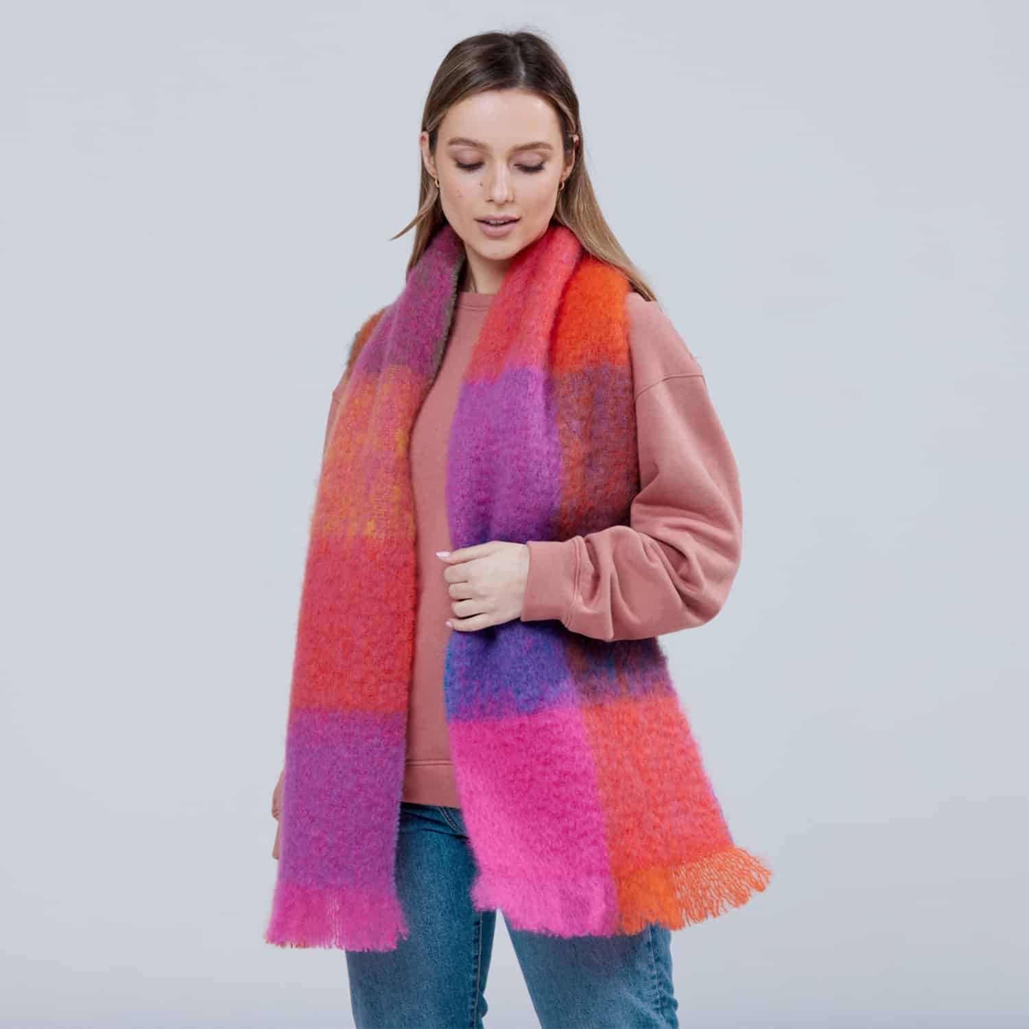 Foxford Pink And Red Mohair Scarf - Image 3